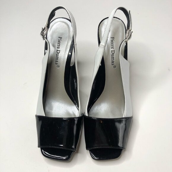 PIERRE DUMAS Black White Colorblock Slingback Peep-toe Slingback Heels Shoes - Picture 2 of 14